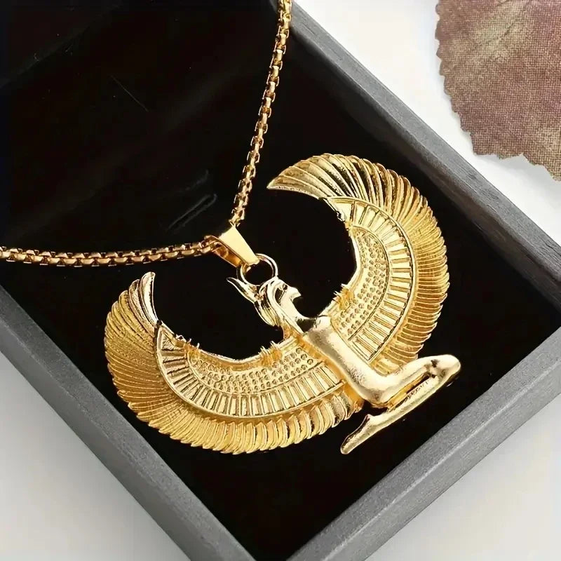 Ancient Egyptian Mythology Goddess Isis Wings Mysterious and Elegant Pendant Necklace