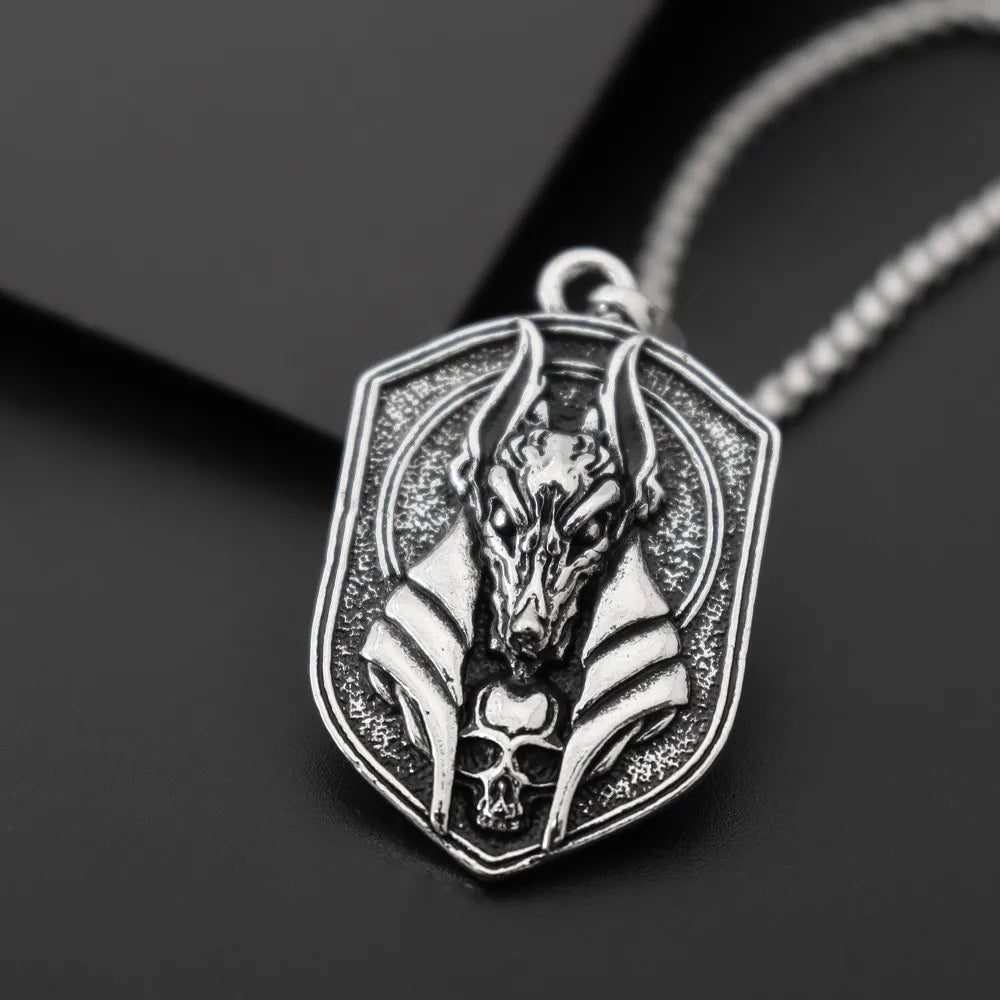 Retro Pop Egyptian Anubis Necklace Jewelry Personality Men Wolf Head Holiday Gift Hip Hop Pendant