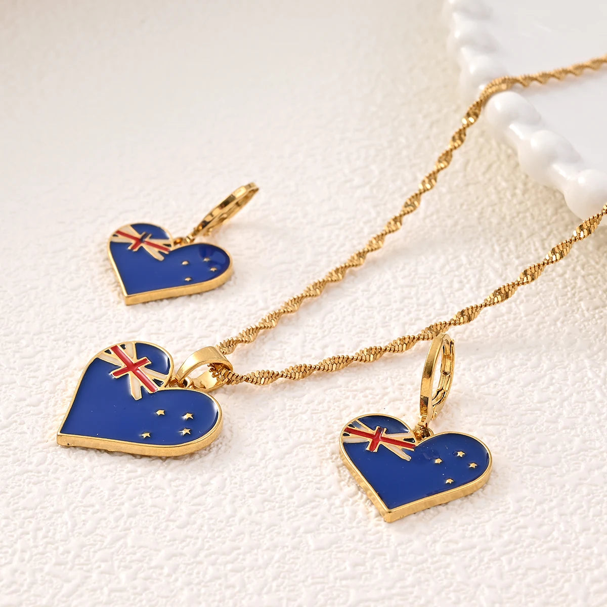 Australia Flag Heart Pendant Necklaces and Earrings for Women Girls,I Love My Country,National Day