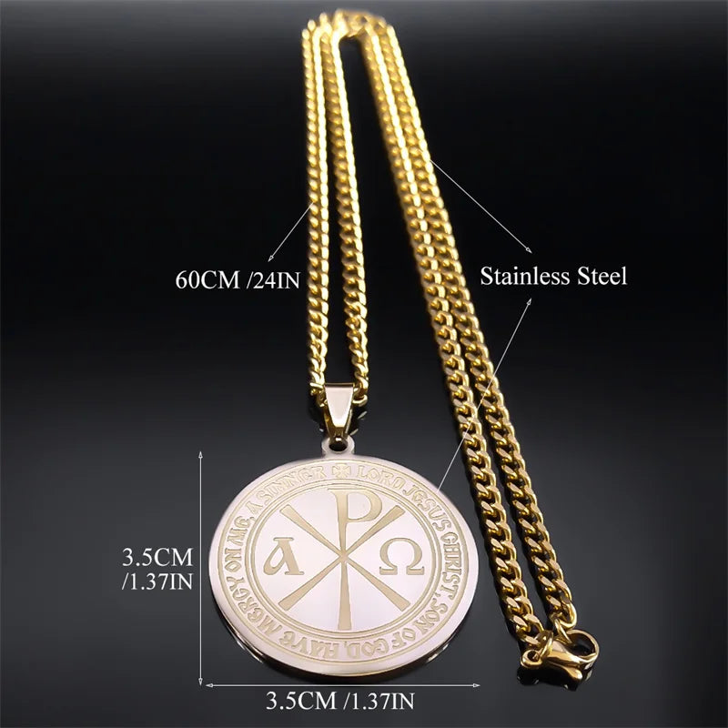 Men's Chi Rho ΧΡ Constantine Cross Necklace Stainless Steel Gold Color Greek Alphabet Necklaces Jewelry Collar de Cruz  9717