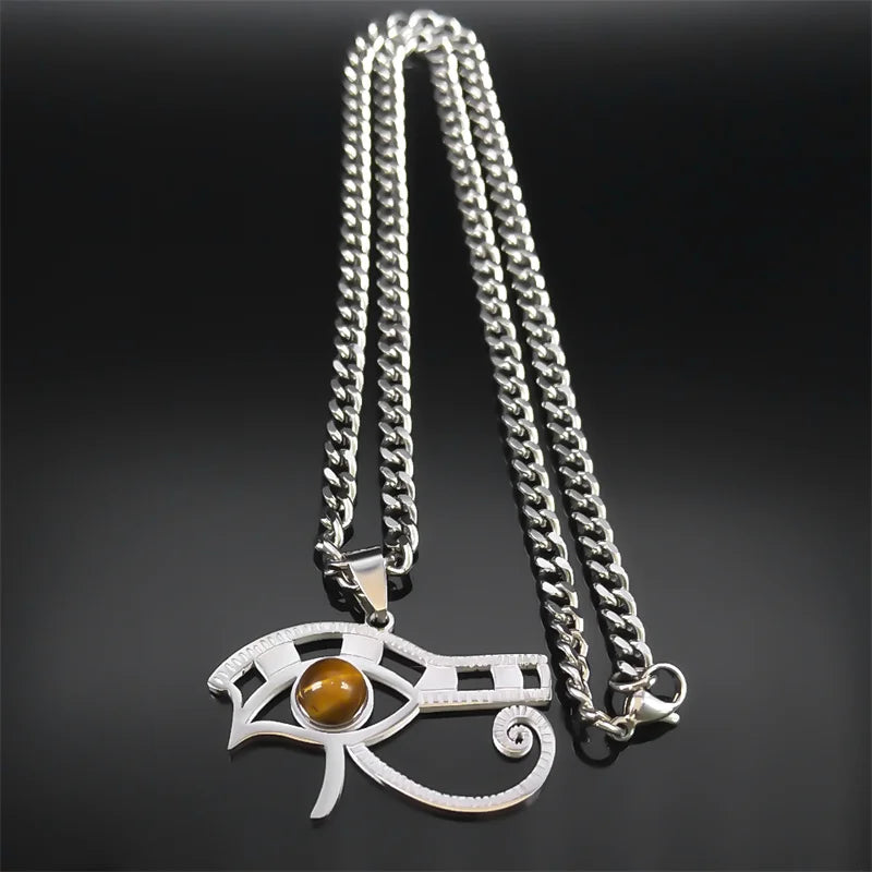 Stainless Steel Tiger Eyes Eye of Horus Necklace for Women Men Vintage Egyptian Pharaoh Necklaces Fashion Jewelry Gifts N9716S03