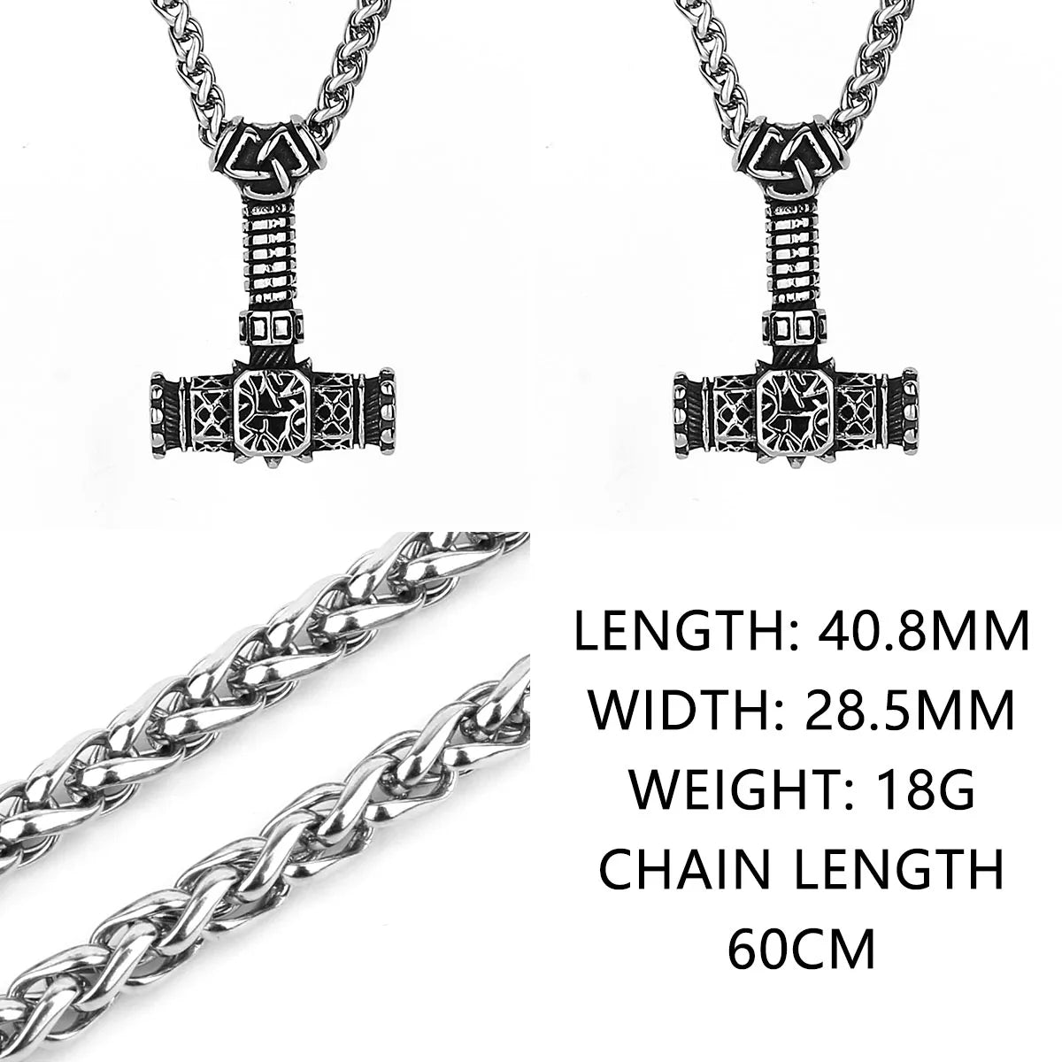 Viking retro temperament Thor's hammer Mjolnir and Valknut runes men's amulet stainless steel pendant necklace jewelry gift