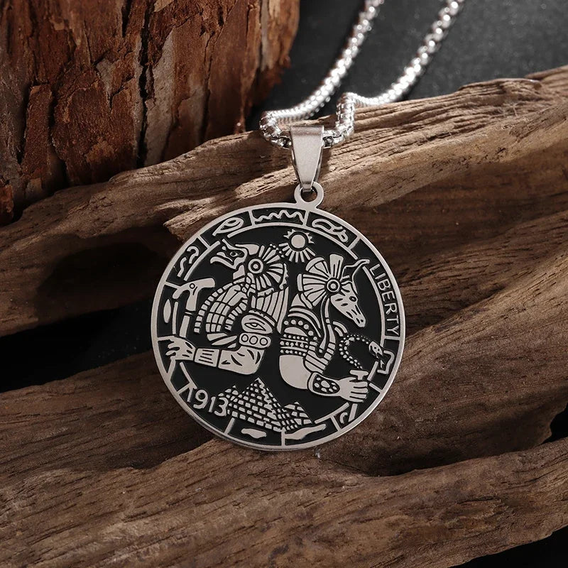 Egyptian Mythology Spot Wolf Head Anubis Round Pendant Stainless Steel Necklace Gift