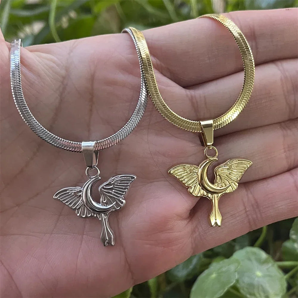 Mythological Animals Phoenix Necklace Powerful Totem Celtic Cresent Moon Protection Amulet Stainless Steel Jewelry