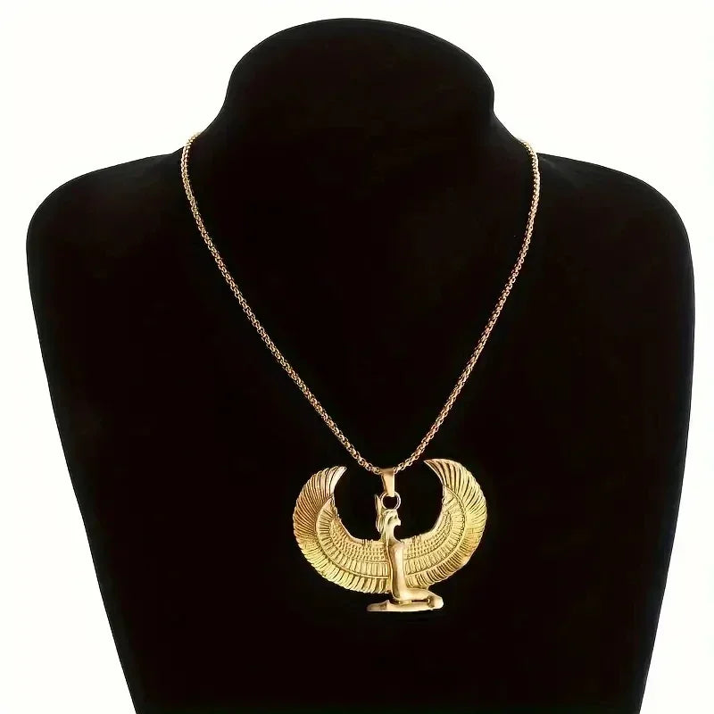 Ancient Egyptian Mythology Goddess Isis Wings Mysterious and Elegant Pendant Necklace