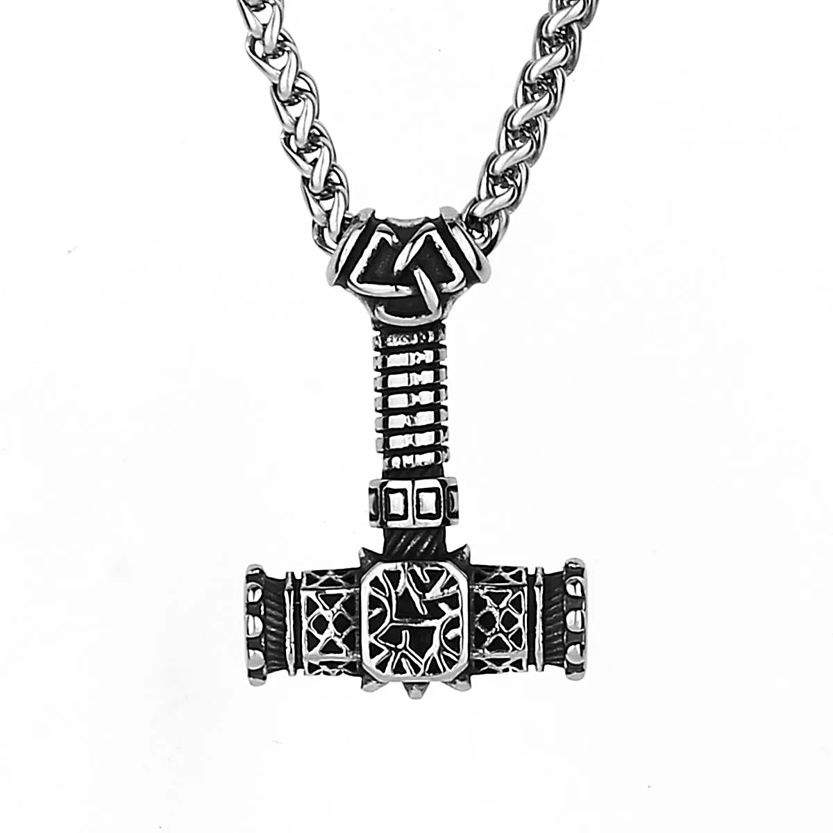 Viking retro temperament Thor's hammer Mjolnir and Valknut runes men's amulet stainless steel pendant necklace jewelry gift