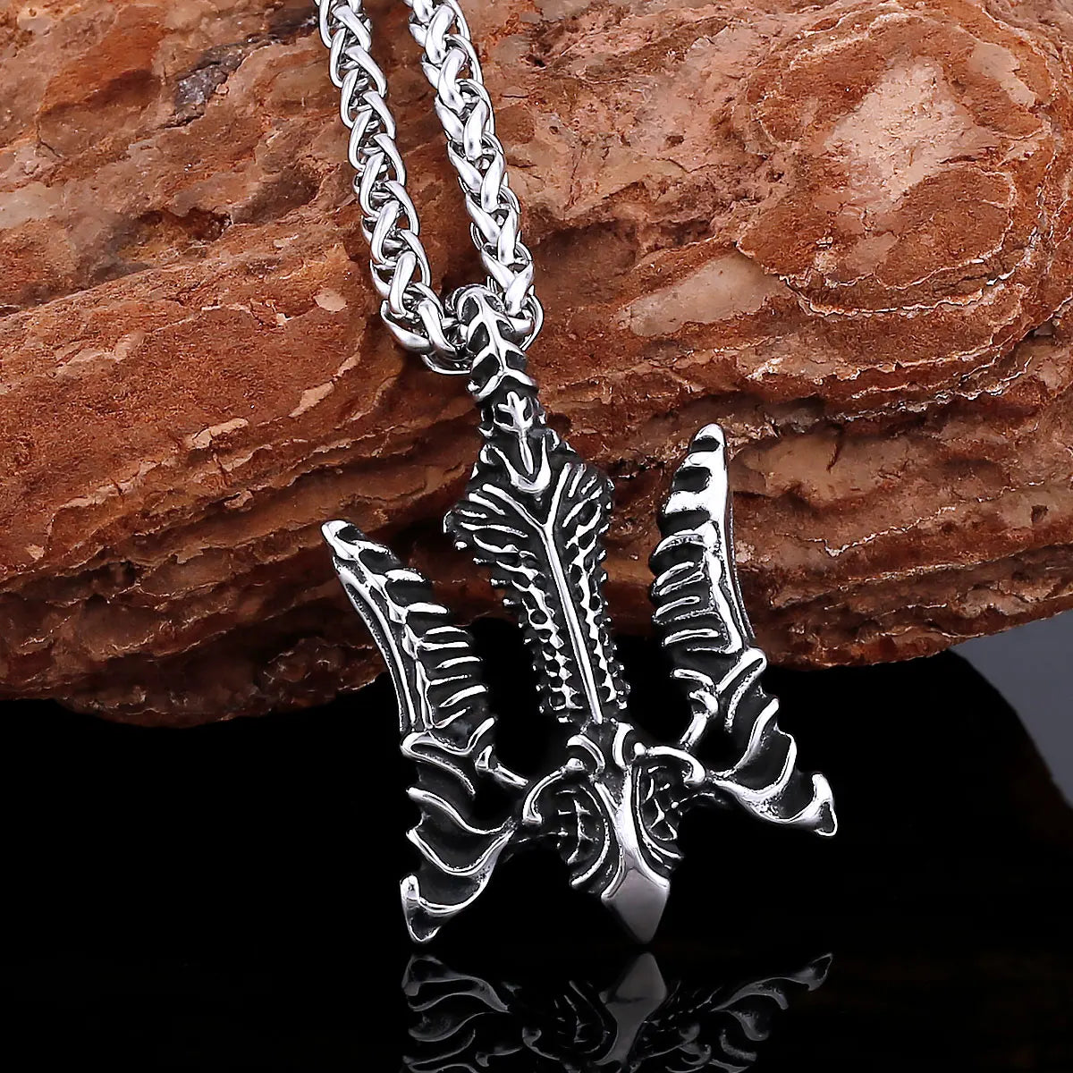 Greek Mythology Poseidon Weapon Trident Necklace Vintage Men Hip Hop Stainless Steel Pendant Jewelrt Amulet Gift for Boyfriend