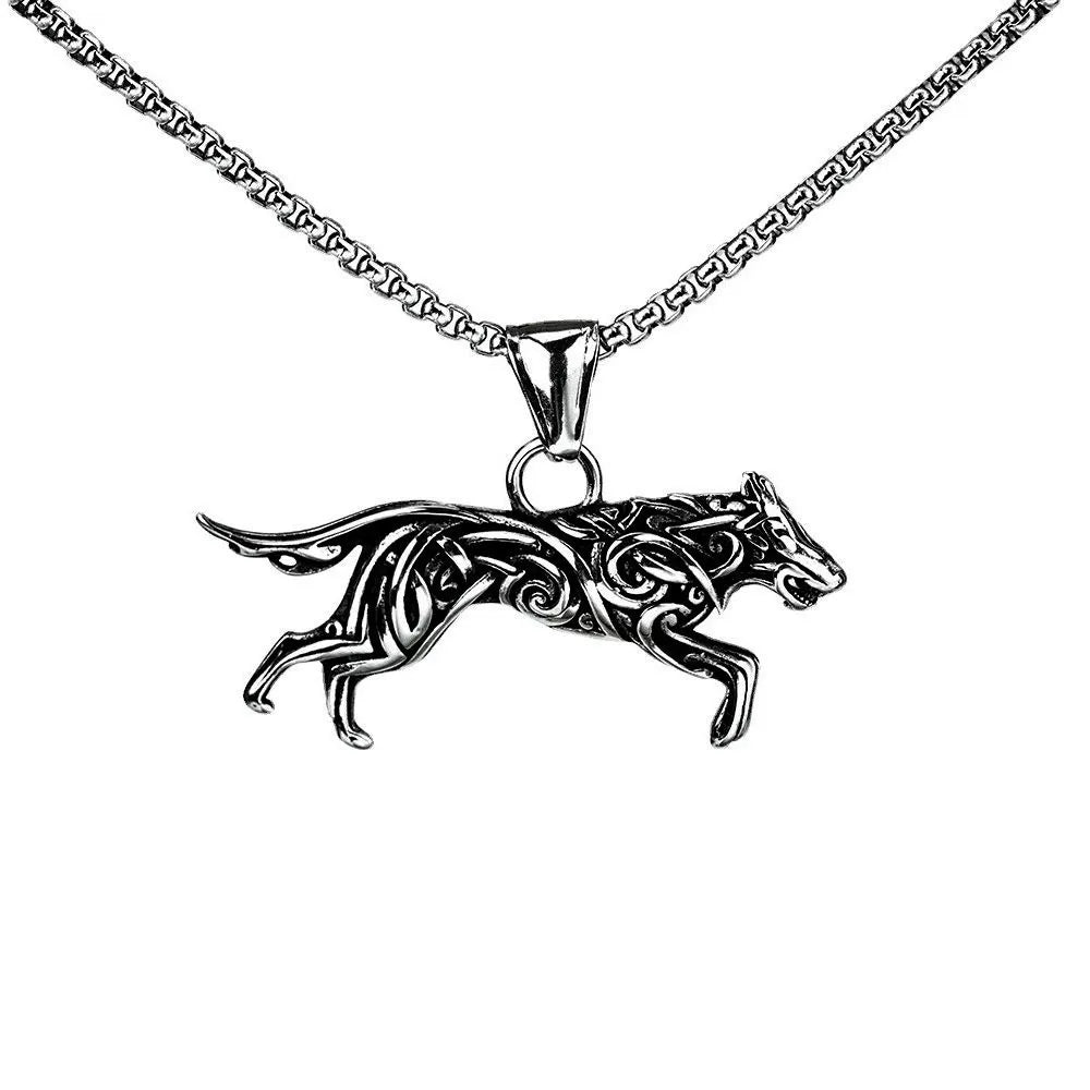 Retro Nordic Mythology Celtic Knot Wolf Animal Pendant Necklace Personalized Men's Fashion Lucky Trend Jewelry