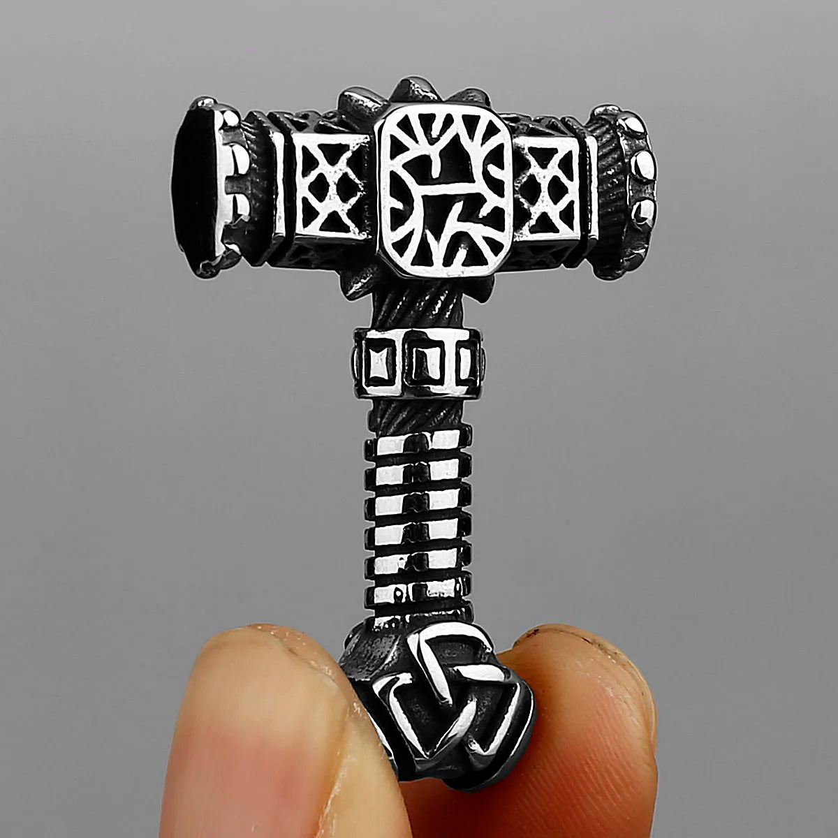 Viking retro temperament Thor's hammer Mjolnir and Valknut runes men's amulet stainless steel pendant necklace jewelry gift