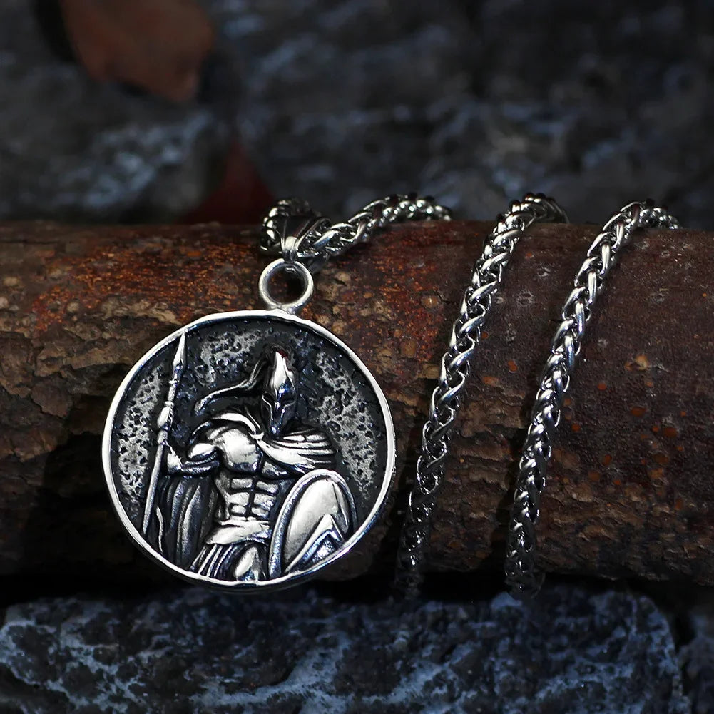 Vintage Ancient Greek Warrior Spartan Shield Pendant Necklace Punk Men's 316L Stainless Steel Party Necklace Biker Jewelry Gift