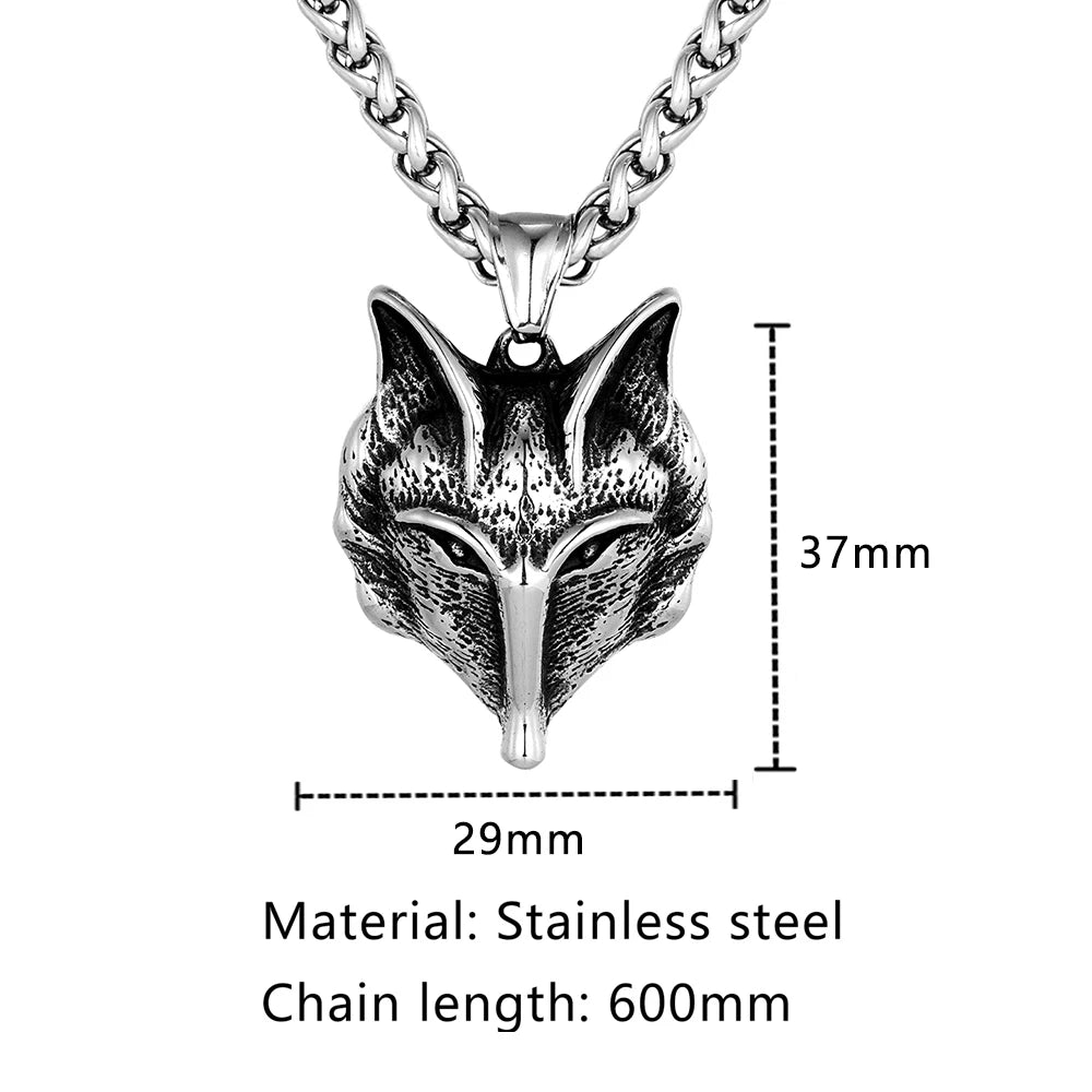 Retro Vikings Fox Pendant Necklace Men Stainless Steel Norse Mythology Ancient Finland Revontulet Amulet Charm Jewelry Male Gift