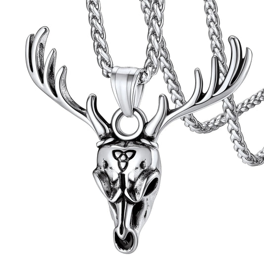 ChainsPro Celtic Mythology Viking Deer Antler Pendant Necklace for Men Women, Stainless Steel/14K Gold Plated CP784