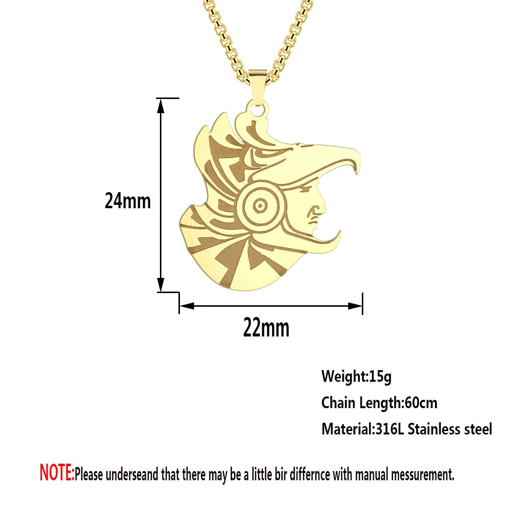 Kinitial Minimalist Handmade Stainless Steel Aztec Eagle Warrior Pendant Necklace For Men Charm Amulet Choker Party Jewelry