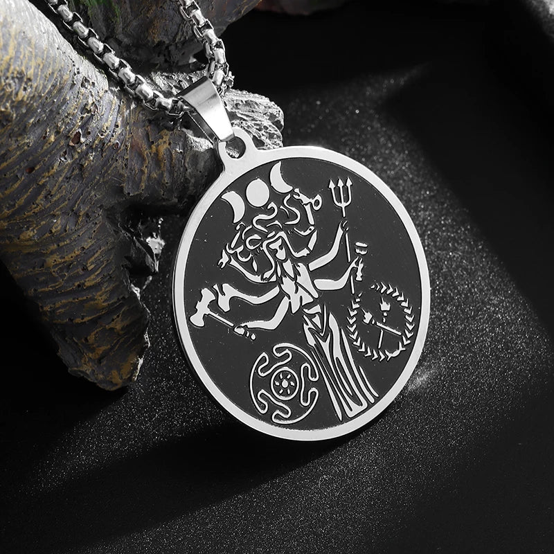 Stainless Steel Ancient Greek Medusa Snake Goddess Disc Pendant Necklace Men's Personalized Punk Hip Hop Party Jewelry