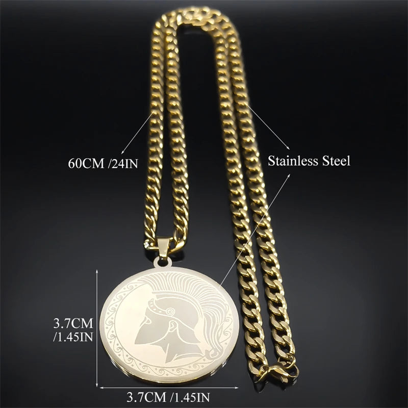 Spartan Warriors Helmet Medal Pendant Necklaces for Women Men Hip Hop Stainless Steel Greek Mythology Necklaces Jewelry NXHXD546