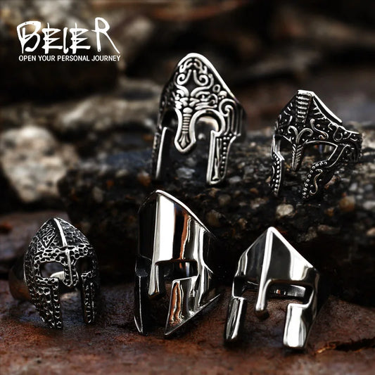 BEIER 316L Stainless Steel Vintage Men Ring Ancient Warrior Roman Fashion Jewelry Gift Dropshipping LLBR8-609R