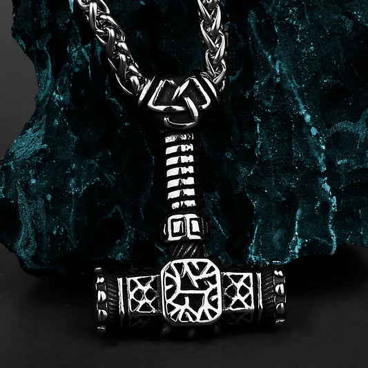 Viking retro temperament Thor's hammer Mjolnir and Valknut runes men's amulet stainless steel pendant necklace jewelry gift