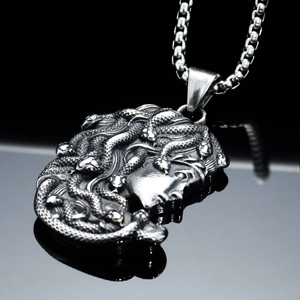 Ancient Greek Mythology Snake Lady Medusa Pendant Necklace Punk Hip Hop Fashion Men's Jewelry