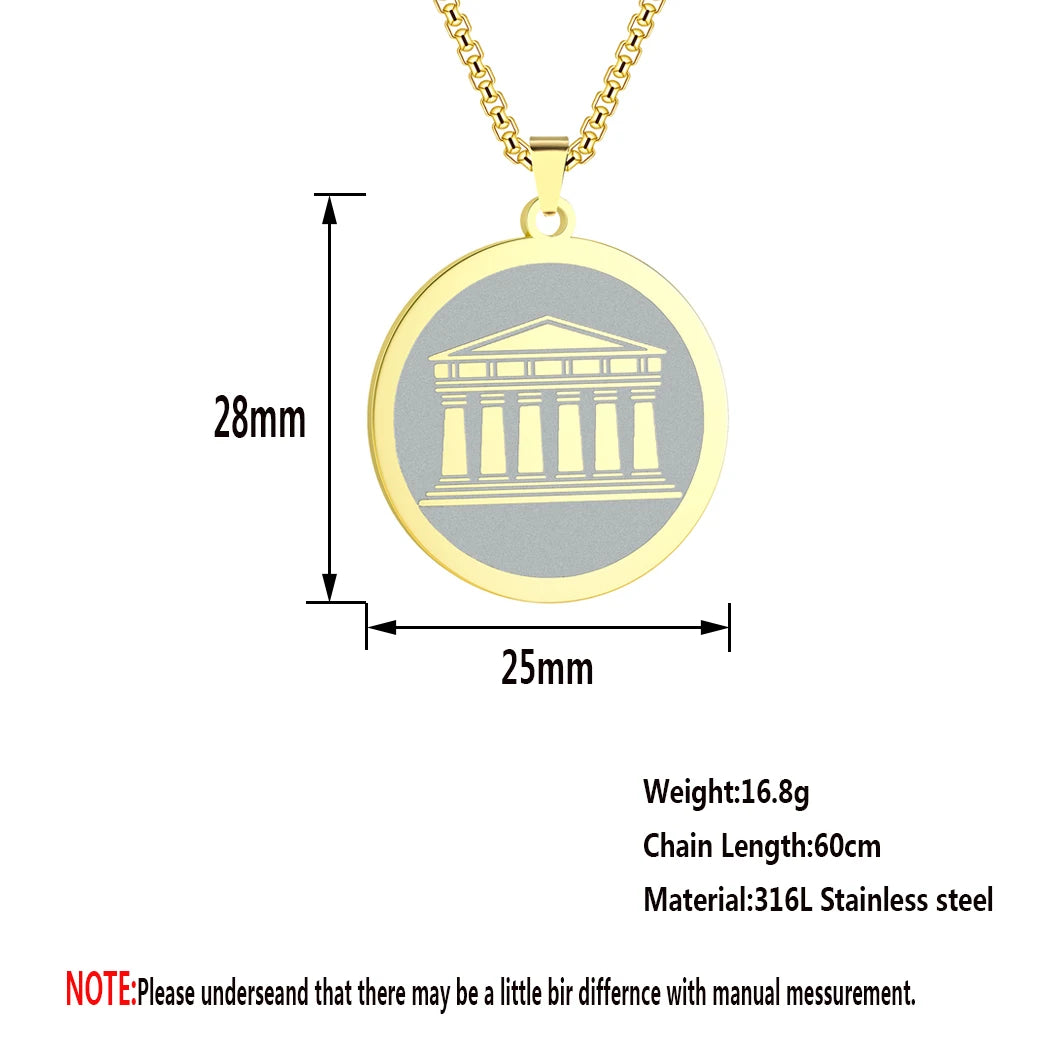 Kinitial Ancient Greece Stainless Steel Greek Acropolis Pendant Necklace For Men Amulet Charm Jewelry Choker