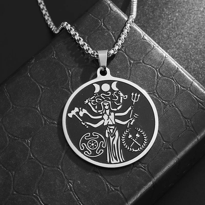 Stainless Steel Ancient Greek Medusa Snake Goddess Disc Pendant Necklace Men's Personalized Punk Hip Hop Party Jewelry