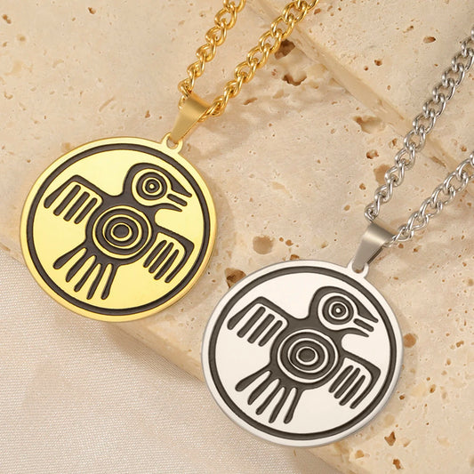 Dawapara Aztec Spirit Bird Symbol Necklace Mayan Culture Power Strength and Courage Amulet Pendant Stainless Steel Jewelry