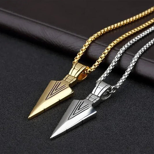 Norse Mythology Pirate Warrior Spear Weapon Pendant Necklace Men's Punk Trend Charm Jewelry