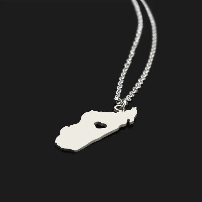 Madagascar Map Pendant Necklace Stainless Steel Malagasy Country Capital Heart Outline Motherland Hometown Continent Chain Choke