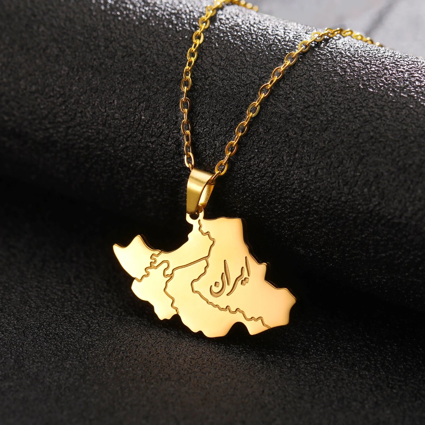 Jeshayuan Iran Map Pendant Necklace Arabic Letter For Women Stainless Steel Middle East Countries Necklace Jewelry