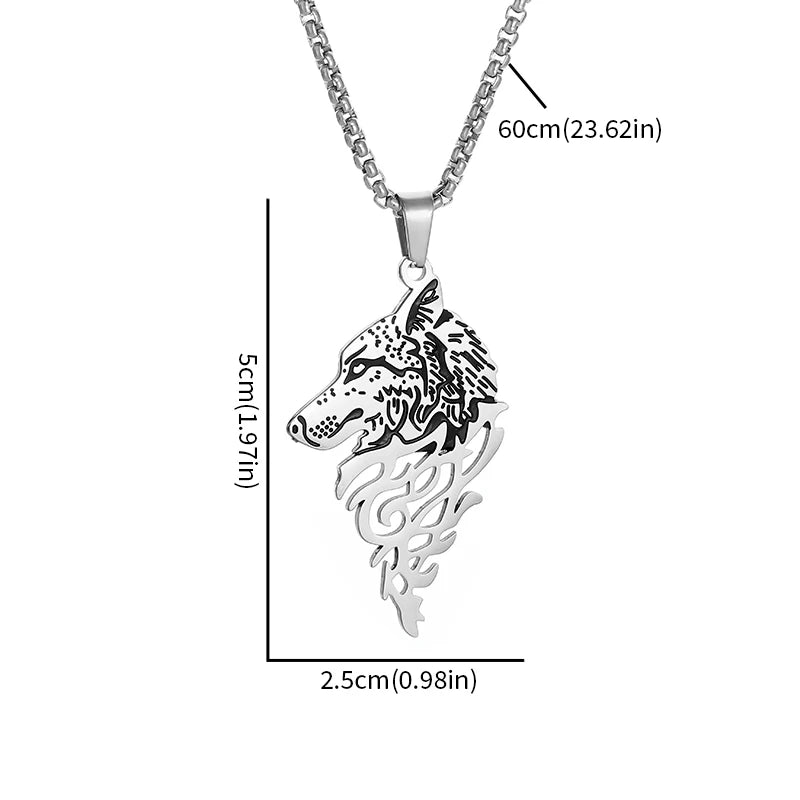 Nordic Mythology Celtic Animal Wolf Head Stainless Steel Pendant Necklace Men's Punk Personality Casual Charm Jewelry