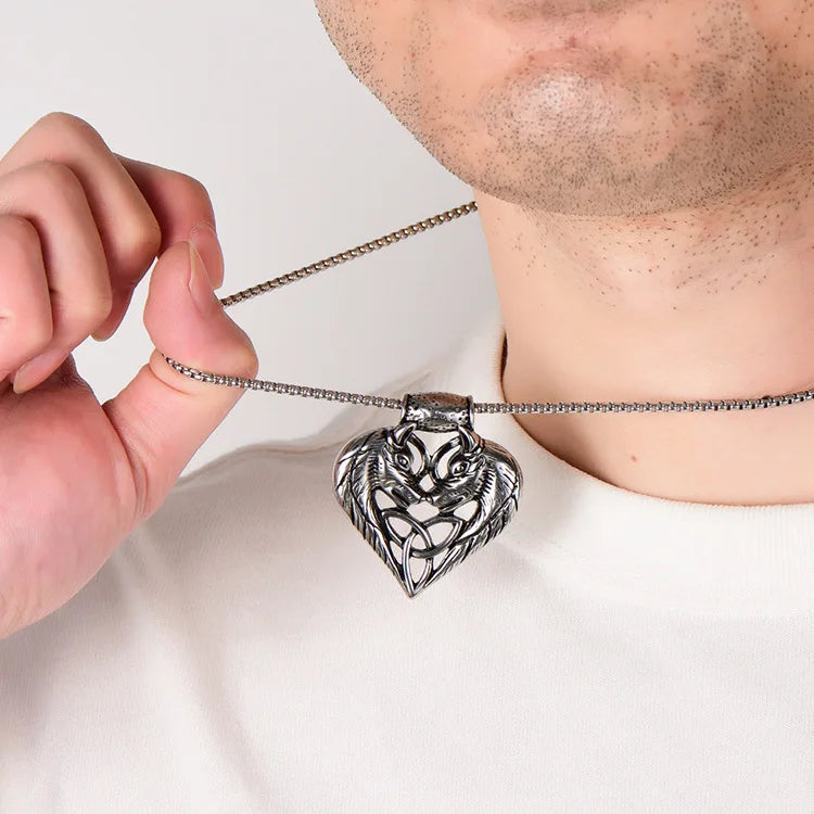 Norse Mythology Two Wolf Totem Celtic Knot Trinity Necklace Men's Punk Irish Lucky Fashion Jewelry