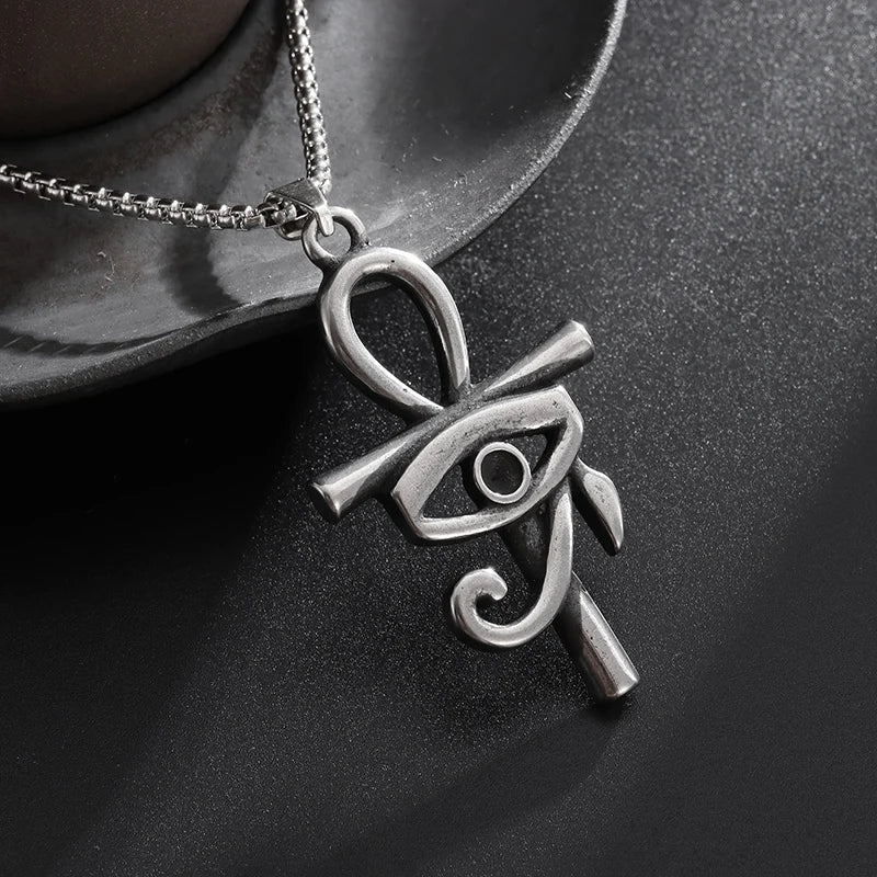 Classic Vintage Style Ankh Symbol Greek Letter T and Eye of Horus Fit Stainless Steel Pendant Necklace Amulet Party Gift Jewelry