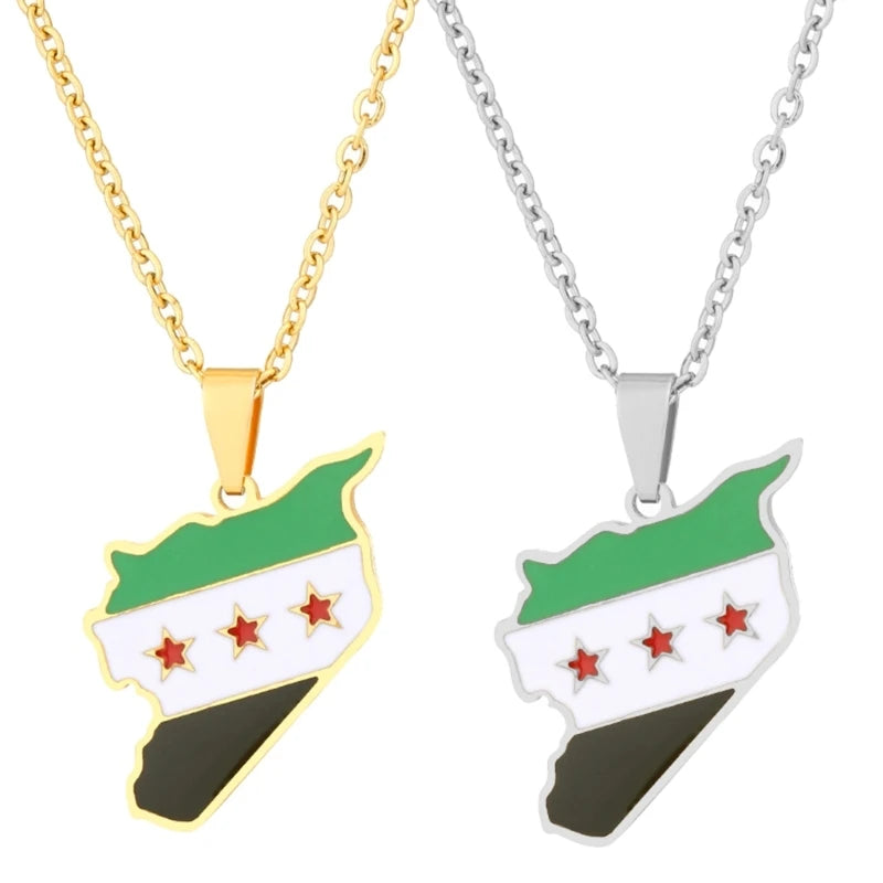 Fashion Syrians Country Map Necklace For Women Men Clavicle Chain Friendship Jewelry Hip-Hop Necklace Decorations