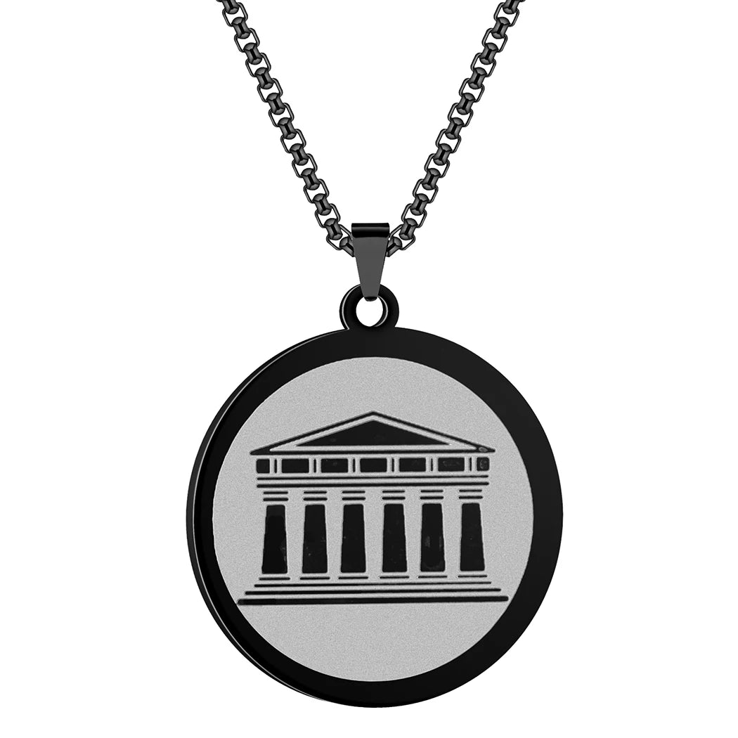 Kinitial Ancient Greece Stainless Steel Greek Acropolis Pendant Necklace For Men Amulet Charm Jewelry Choker