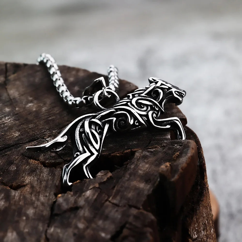 Retro Nordic Mythology Celtic Knot Wolf Animal Pendant Necklace Personalized Men's Fashion Lucky Trend Jewelry