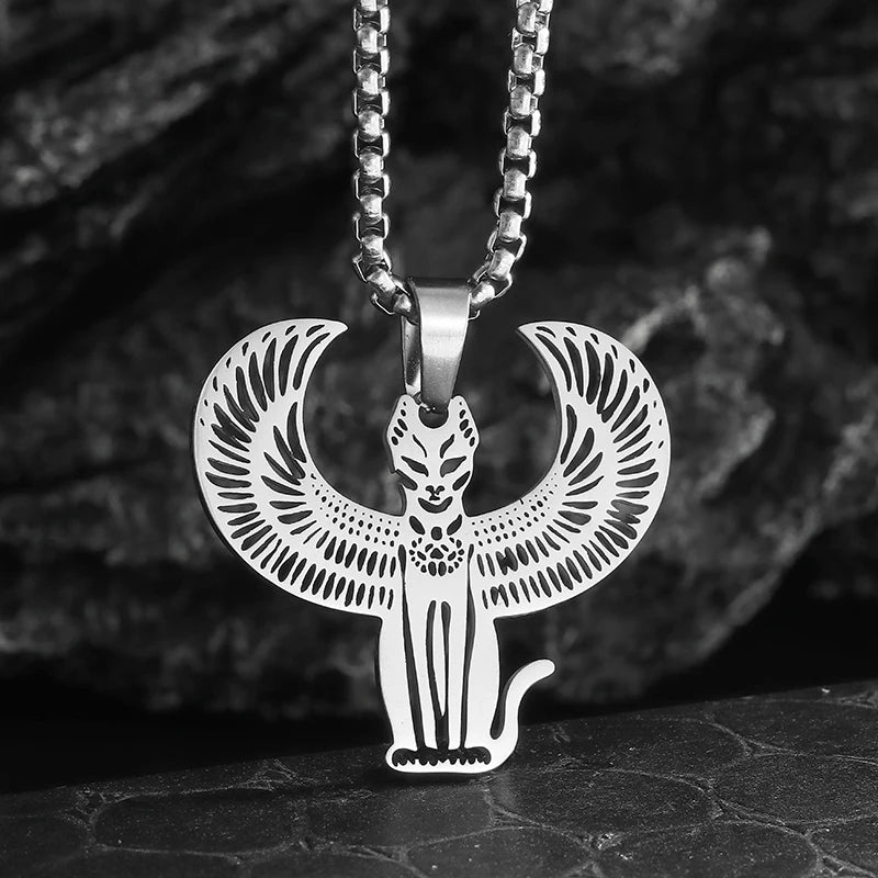 Ancient Egyptian Cat Pendant Cthulhu Mythology Nemesis Stainless Steel Necklace Fashion Retro Amulet Fashion Cool Men's Jewelry