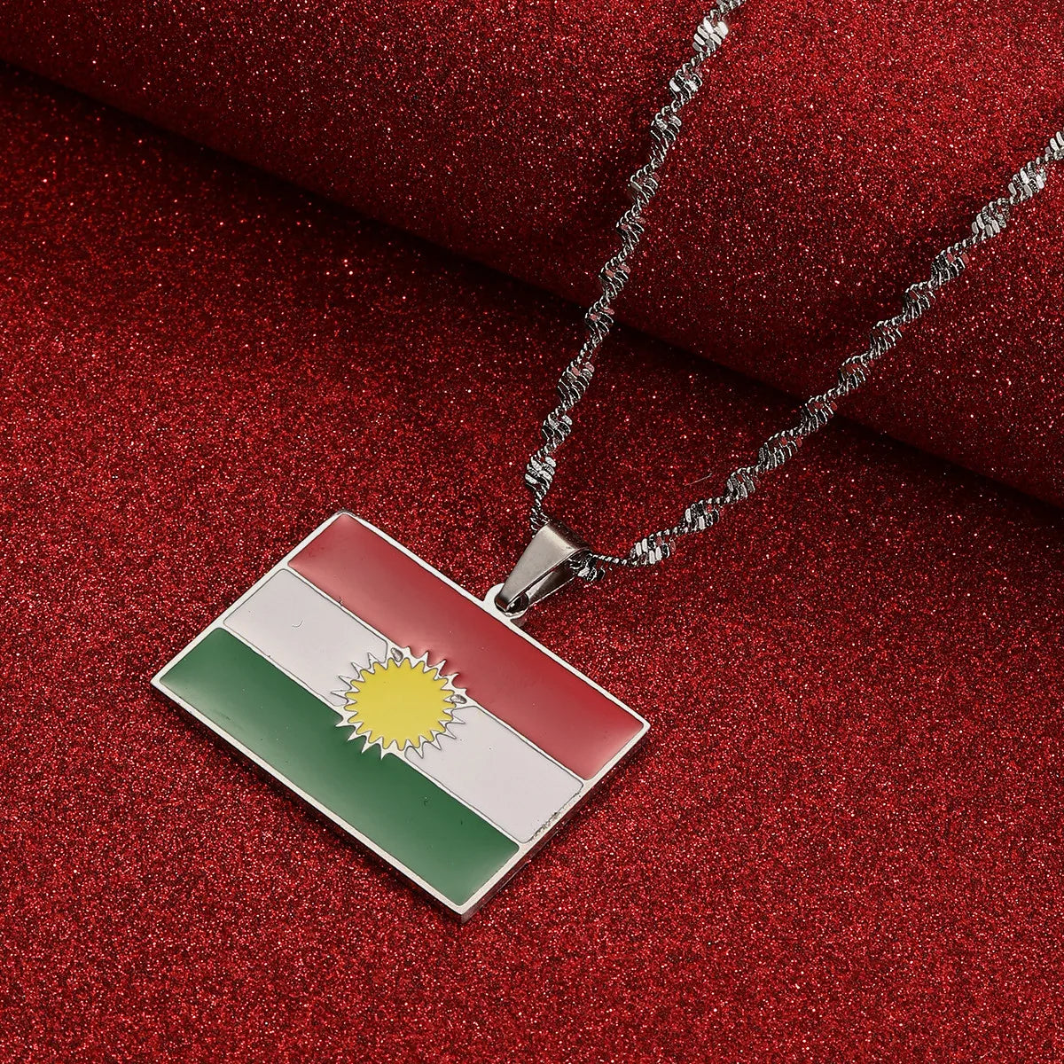 Kurdistan Flag Pendant Necklace Stainless Steel Men Women Country  Jewelry