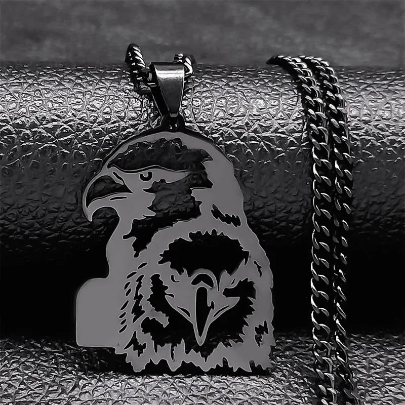 Norse Goth Mythology Eagles Choker Necklace Men Stainless Steel Black Color Cuban Chain Necklaces Animal Jewelry Gifts 6186