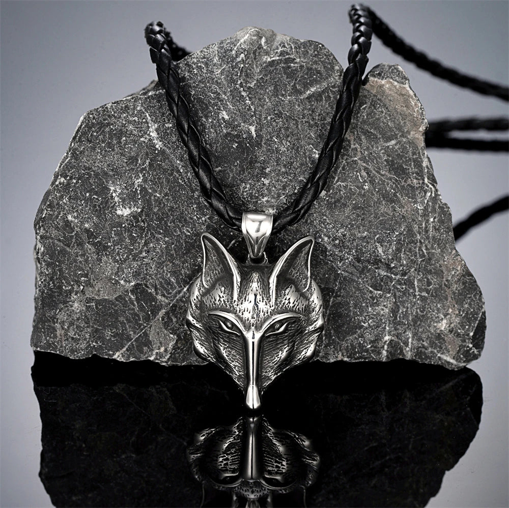 Retro Vikings Fox Pendant Necklace Men Stainless Steel Norse Mythology Ancient Finland Revontulet Amulet Charm Jewelry Male Gift