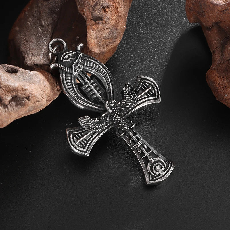 Vintage Egyptian Key of Life Ankh Cross Pendant Horus Patronus Necklace Men's Fashion Pharaoh Amulet Jewelry