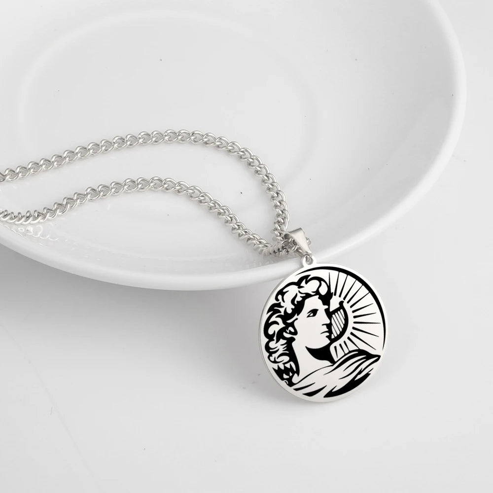 Dawapara Vintage Ancient Greek Warrior Pendant Egyptian Goddess Athena Aphrodite Artemis Apollo Symbol Stainless Steel Amulet