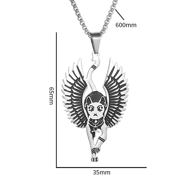 Ancient Egyptian Stainless Steel Bastet Patronus Pendant Necklace for Men and Women Vintage Cthulhu Mythology Jewelry