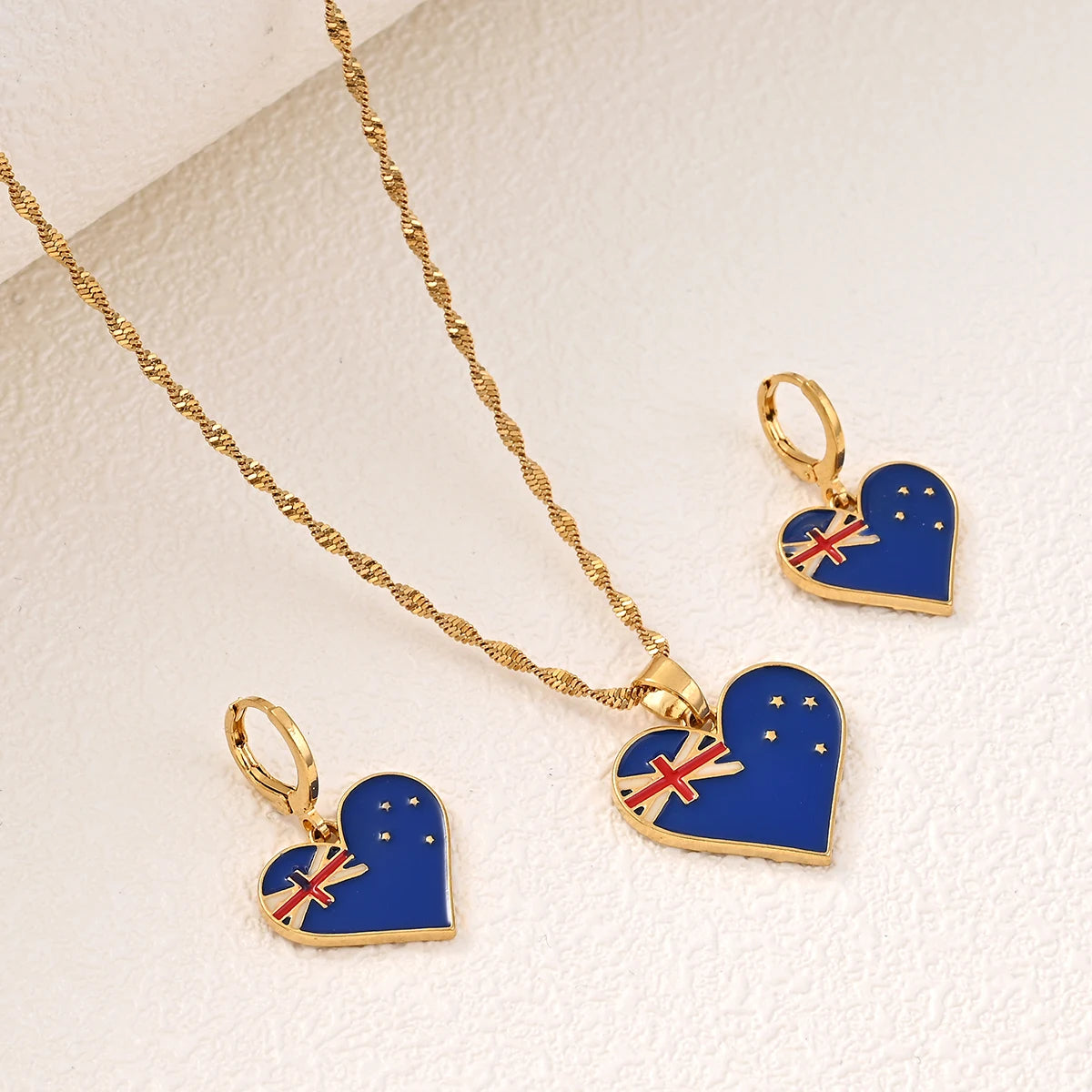 Australia Flag Heart Pendant Necklaces and Earrings for Women Girls,I Love My Country,National Day