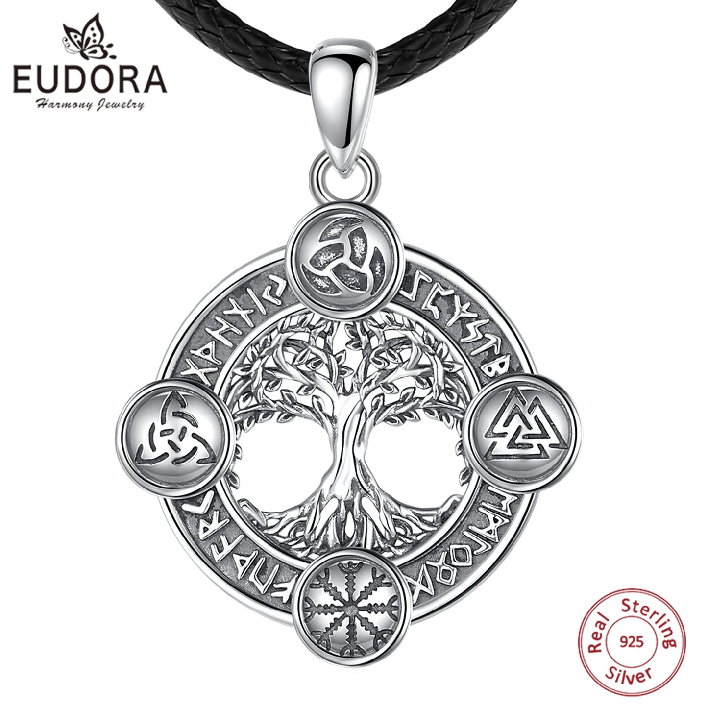 Eudora 925 Sterling Silver Tree of Life Necklace  Norse runes Hexe Celtic Knoten Yggdrasil Amulett Pendant Man Viking Jewelry