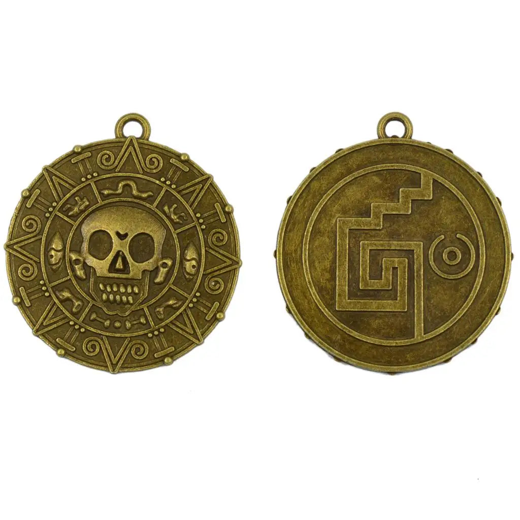 6pcs Punk Halloween Pirates Aztec Coin Medallion Skeleton Necklace Pendant Gift Bronze