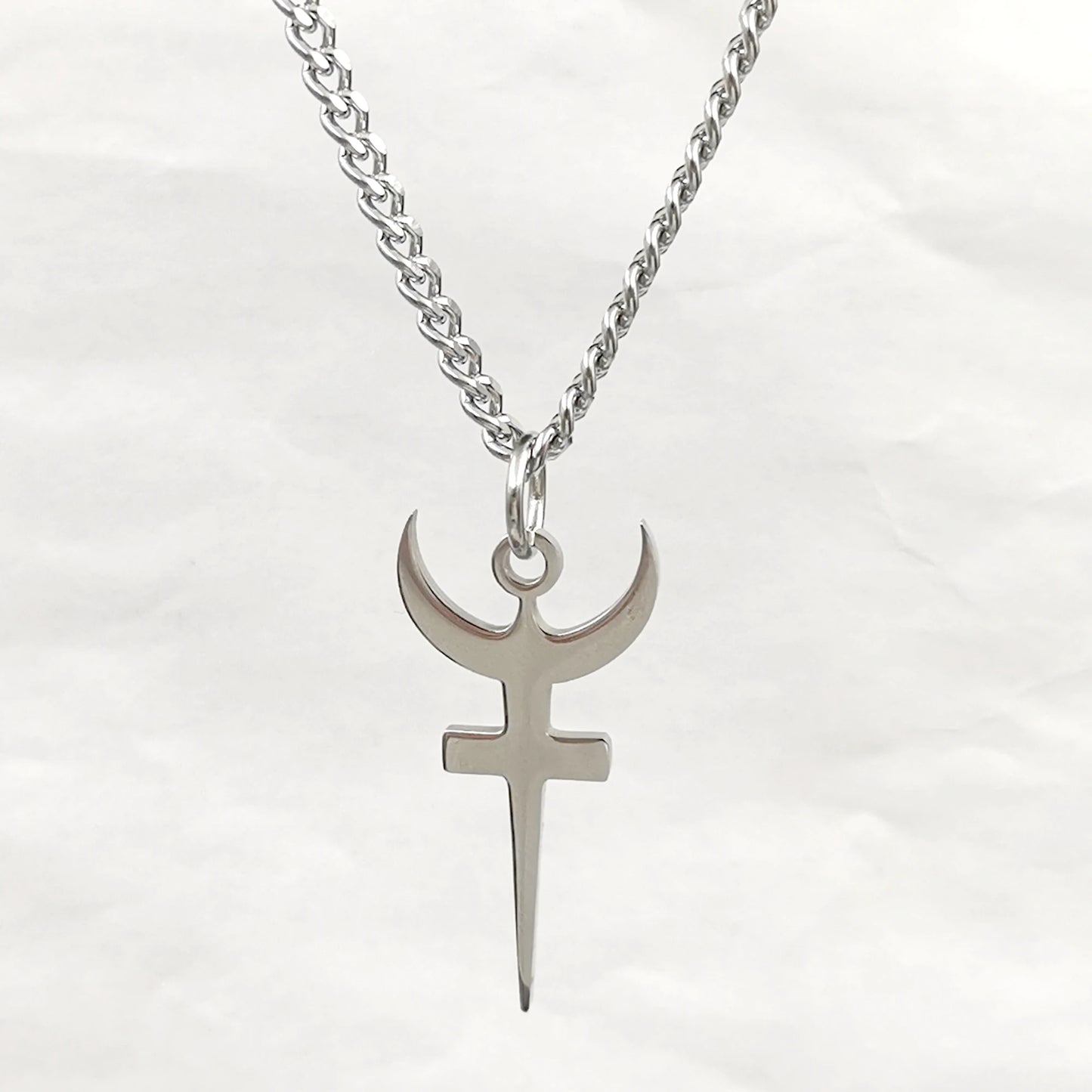 Hades Symbol Necklace Religious Trident Pendant Stainless Steel Ancient Greek Amulet Necklace Perfec Gift for Sailors Chain 24''