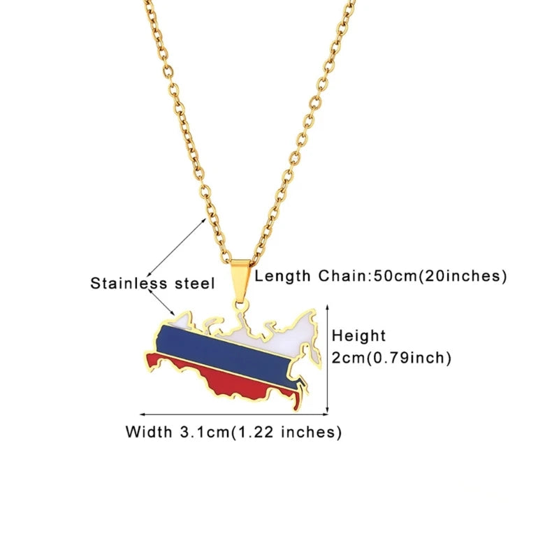 Russia Flag Chain Necklaces National Map Pendant Choker Country Jewelry Stainless Steel Material Gift for Women Men