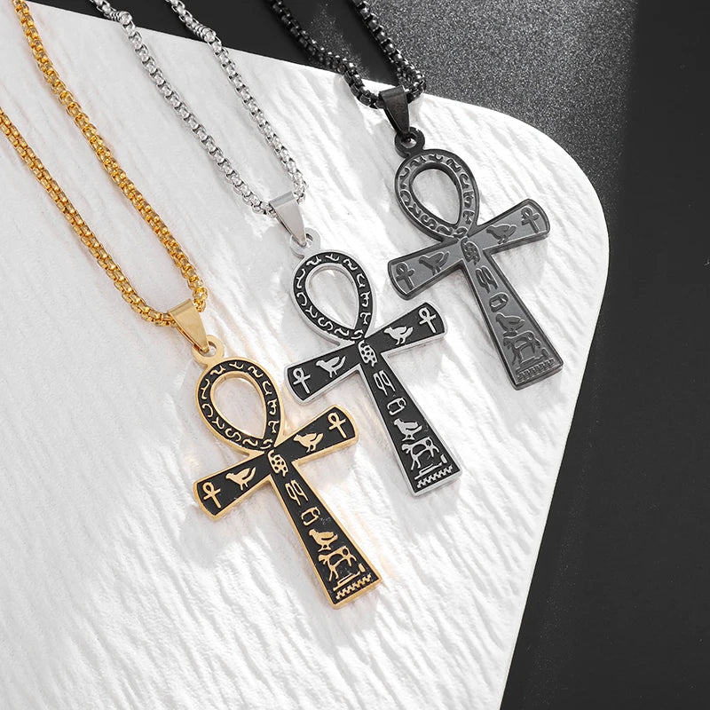 Creative Retro Ancient Egyptian Ankh Cross Pendant Necklace for Men Personalized Animal Totem Necklace Accessories Gift