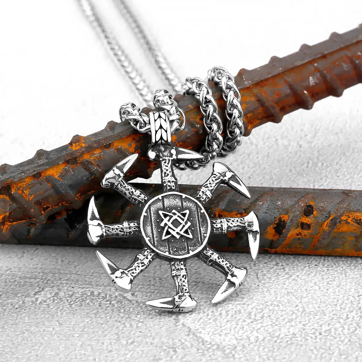 Stainless Steel Double Sided Slavic Kolovrat Pendant Necklace Star Of Russia Wheel Nordic Viking Runes Jewelry Amulet Talisman