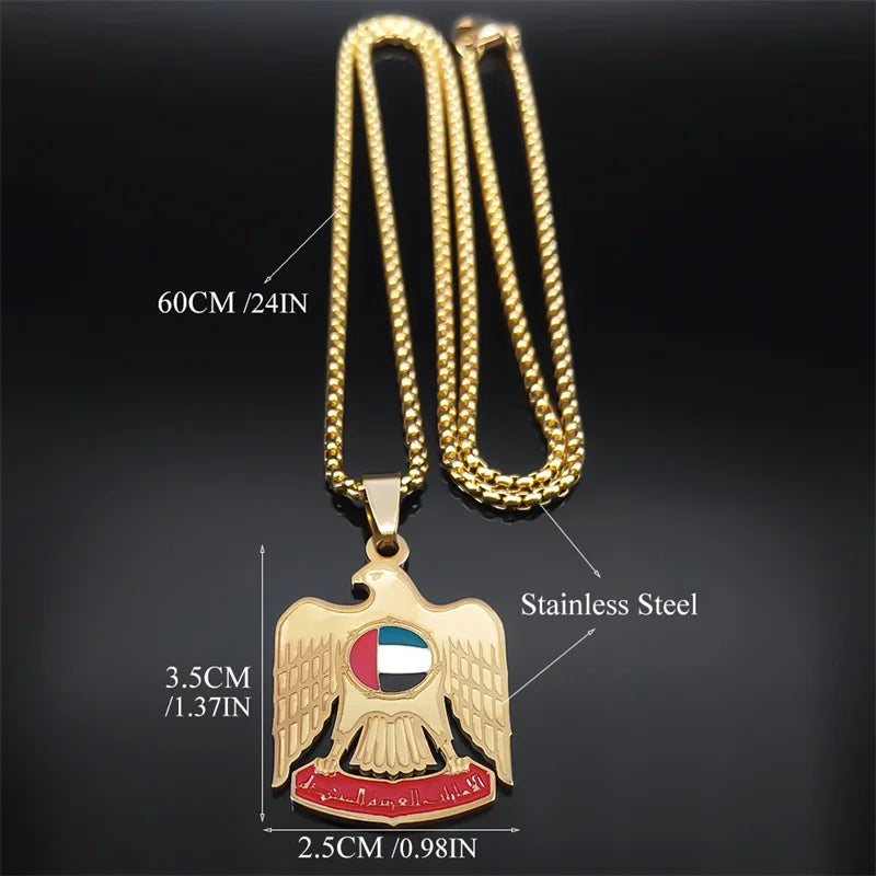 The United Arab Emirates Flag Eagle Necklace for Women Men Stainless Steel Gold Color Country Flag Necklace Pendant Jewelry