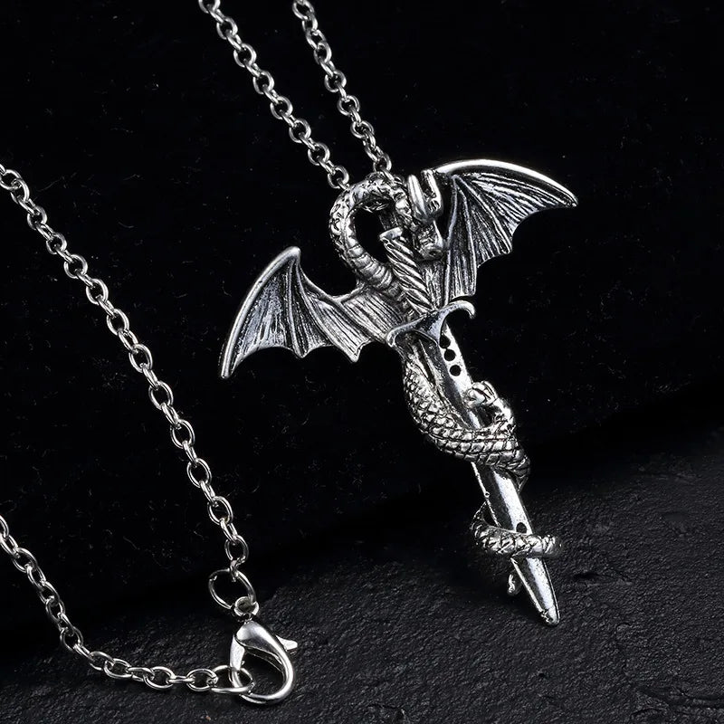 Vintage Greek Mythology Sword Pterodactyl Necklace for Men and Women Amulet Jewelry Gift